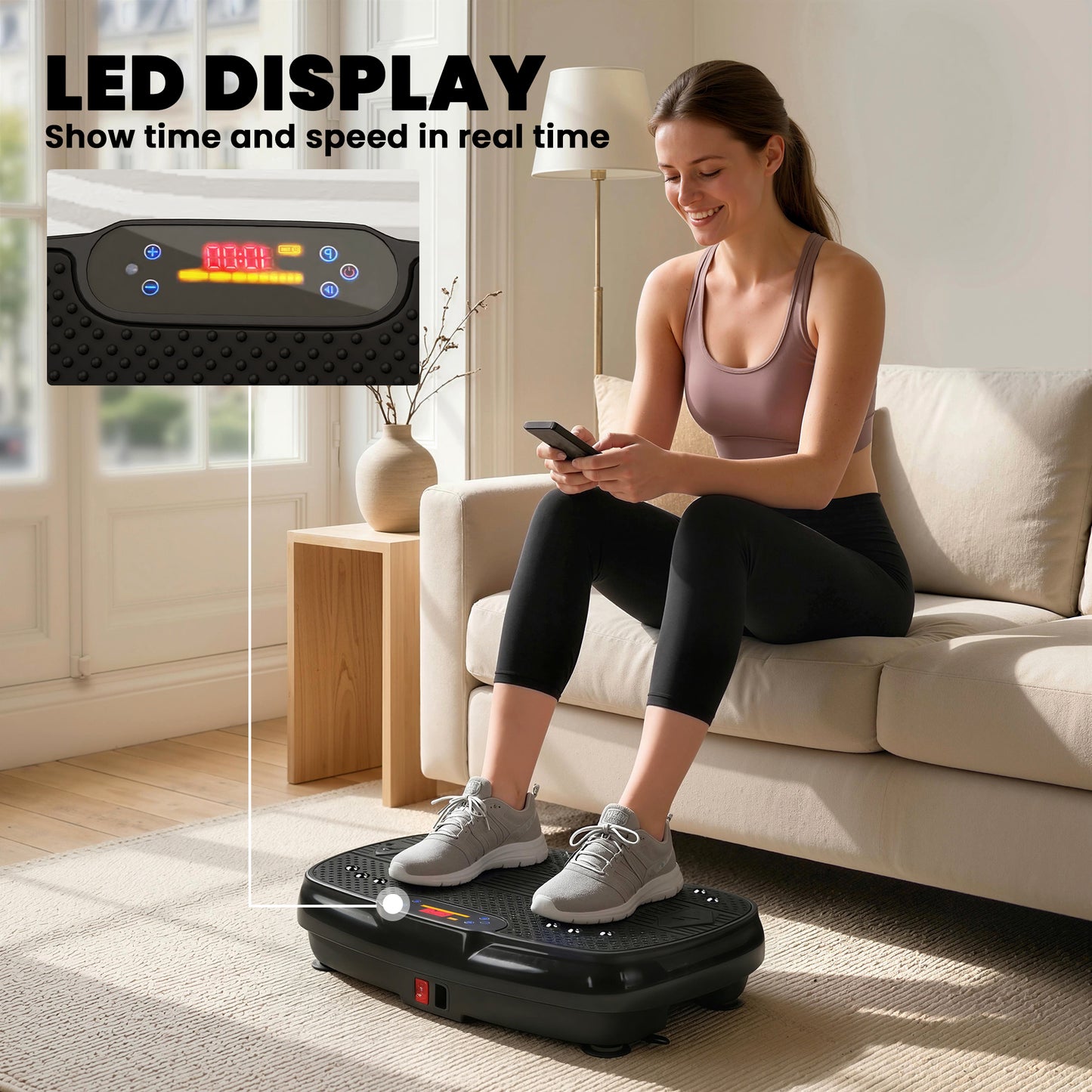 Vibration Plate Exercise Machine with 120 Speed Levels, 5 Programs, Quiet Vibrating Plate with Resistance Bands