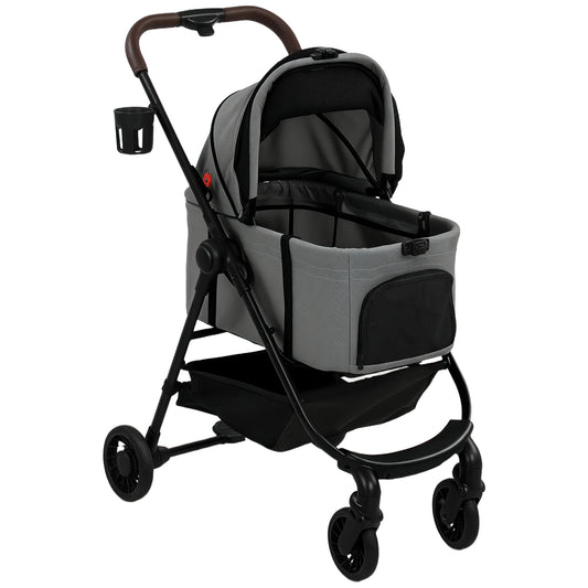 Dog Stroller, 3 in 1 Foldable Pet Stroller for Small Puppy Cat with Detachable Travel Carrier, Storage Basket, Grey