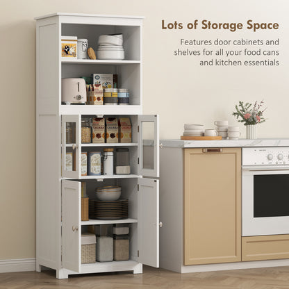 Freestanding Kitchen Cupboard, 4-Door Storage Cabinet with Adjustable Shelf and Glass Doors for Dining Room, Living Room