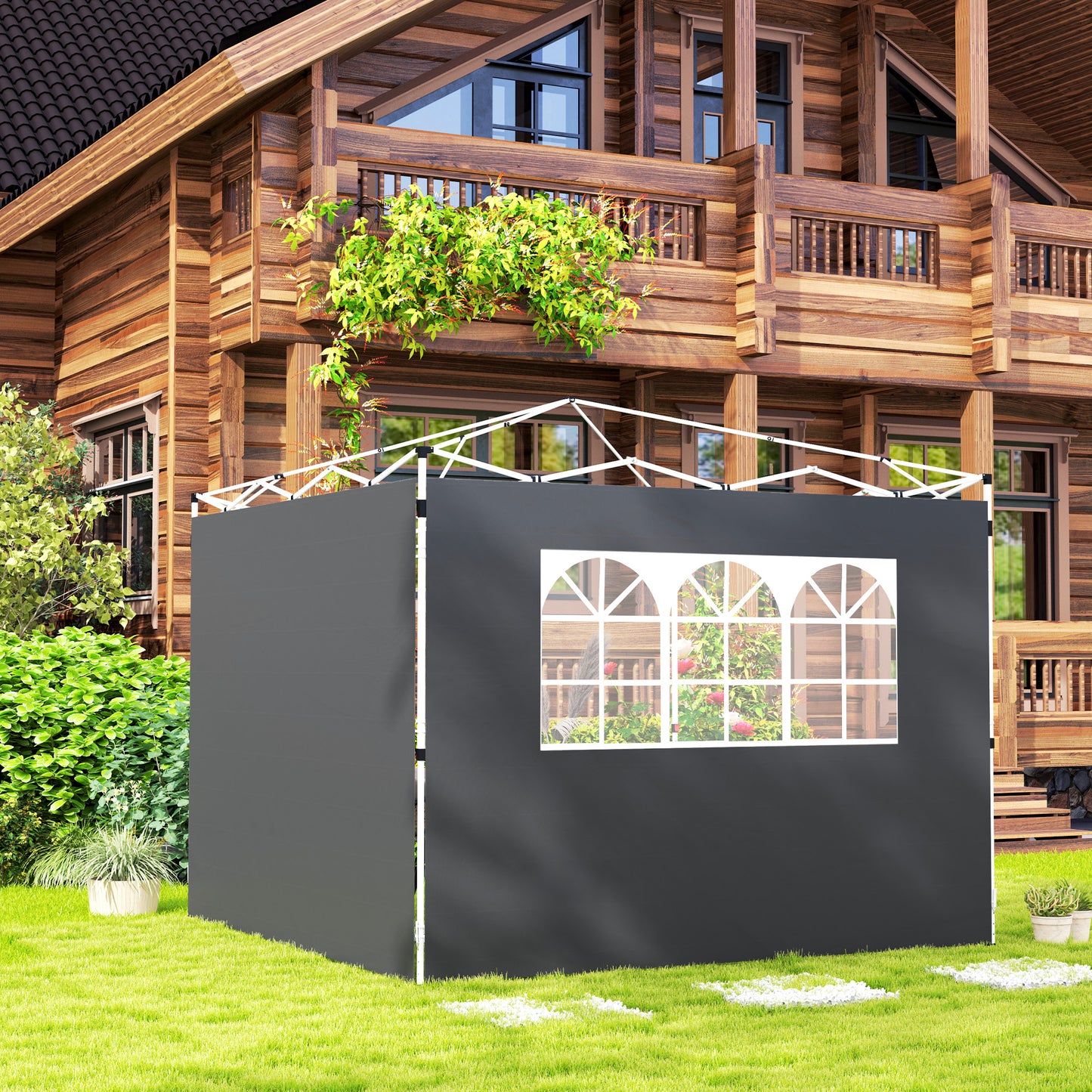 2.95 Meters Gazebo Replaceable Exchangeable Side Panel Wall Panels Walls With Window, Dark Grey