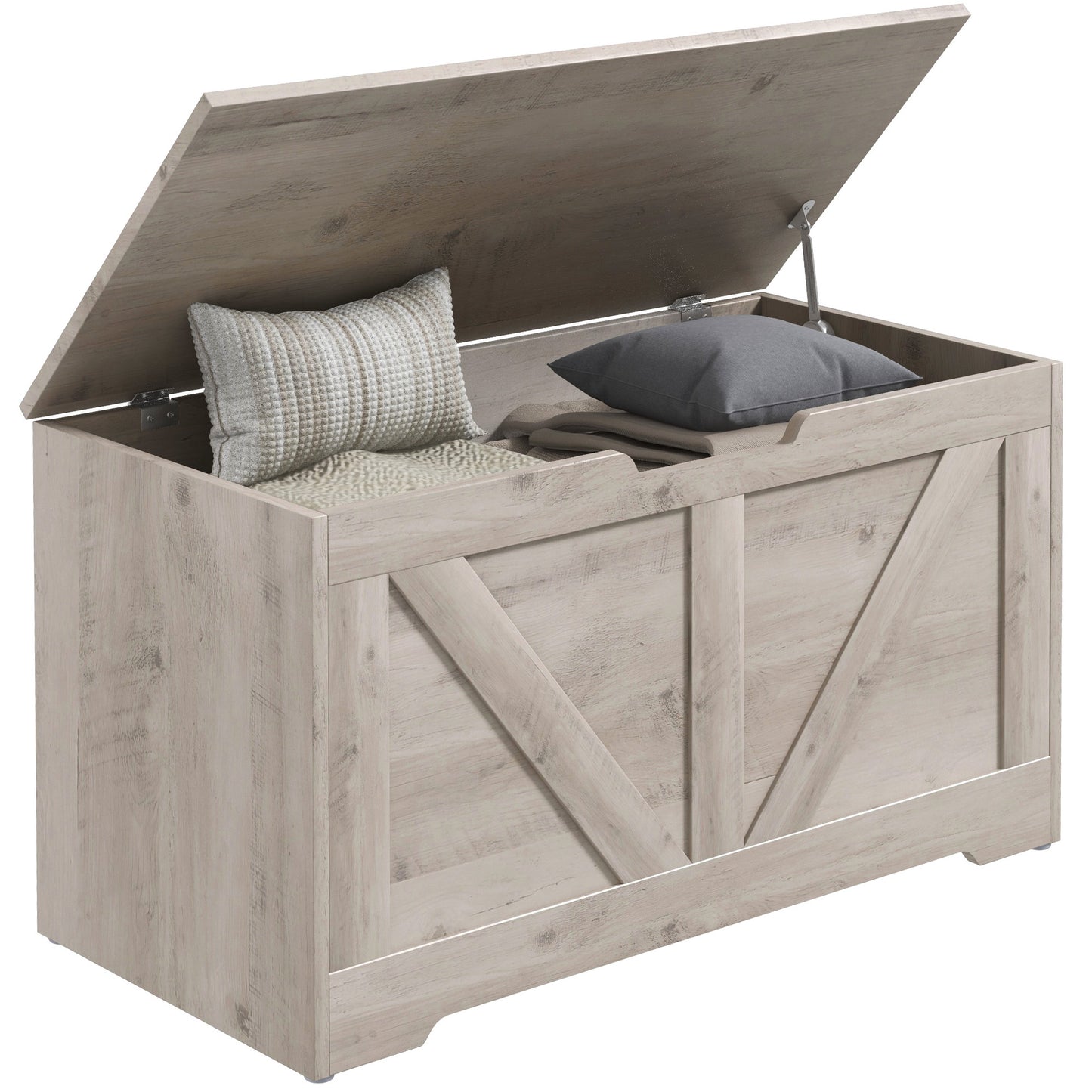 100L Home Storage Box, with Safety Hinge - Grey Wood-Effect