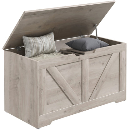 100L Home Storage Box, with Safety Hinge - Grey Wood-Effect