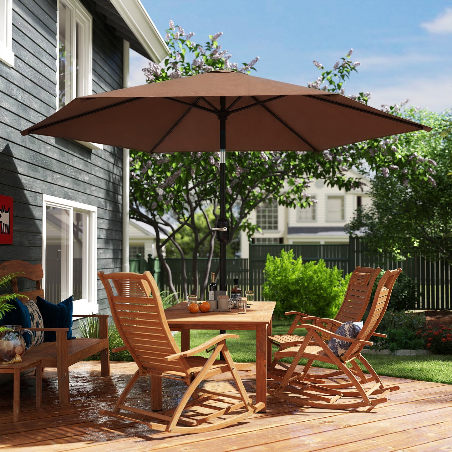 2.6 m Garden Parasol Umbrella with Aluminium Pole, Outdoor Patio Umbrella with Tilt and Crank, Vent, Coffee