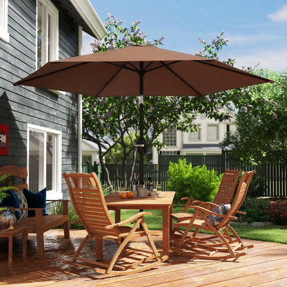 2.6 m Garden Parasol Umbrella with Aluminium Pole, Outdoor Patio Umbrella with Tilt and Crank, Vent, Coffee