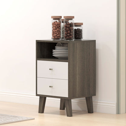 Industrial-Scandinavian Mix Bedside Table, with Drawers and Shelf