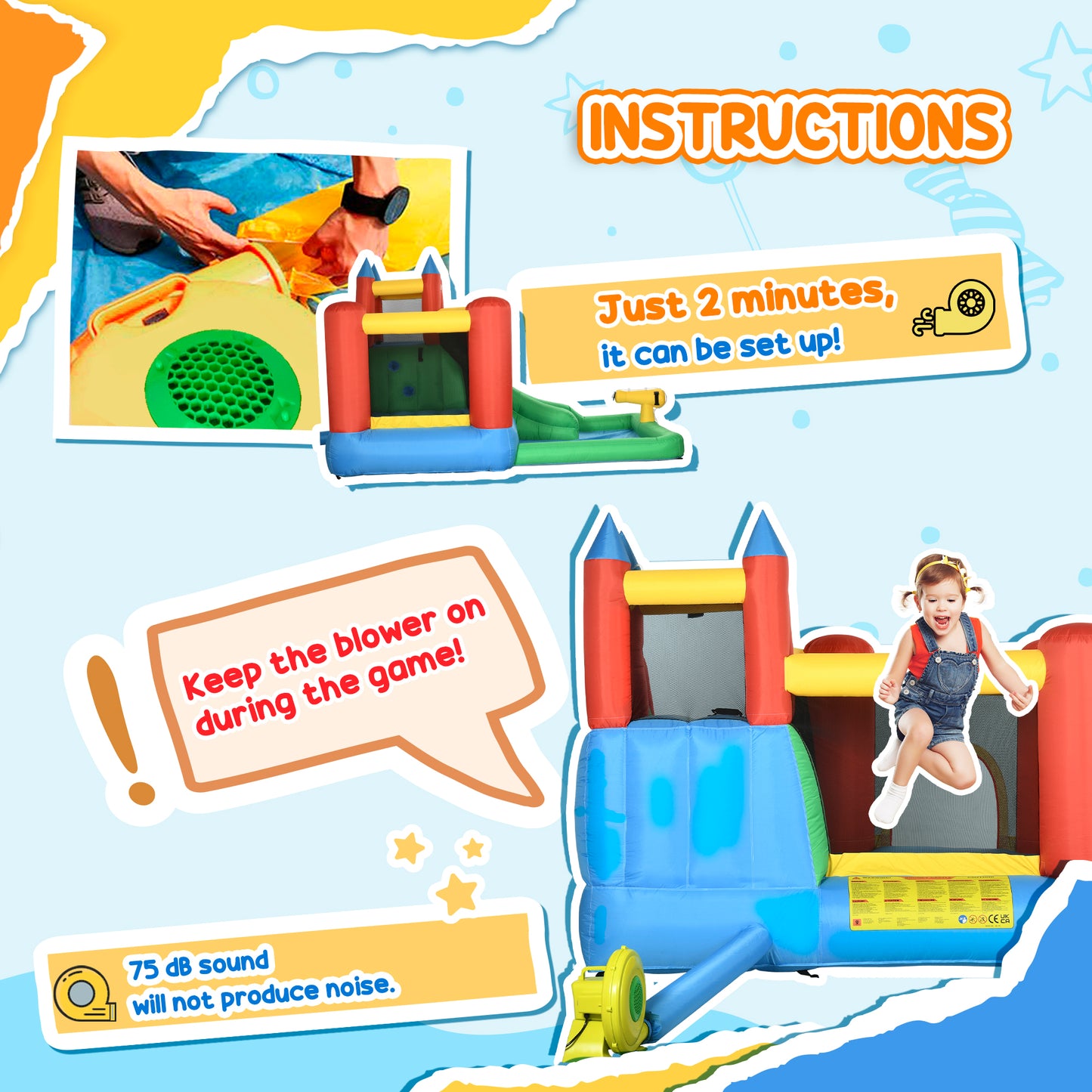Kids Inflatable Bouncy Castle Water Slide 5 in 1 Bounce House Jumping Castle Water Pool Gun Climbing Wall