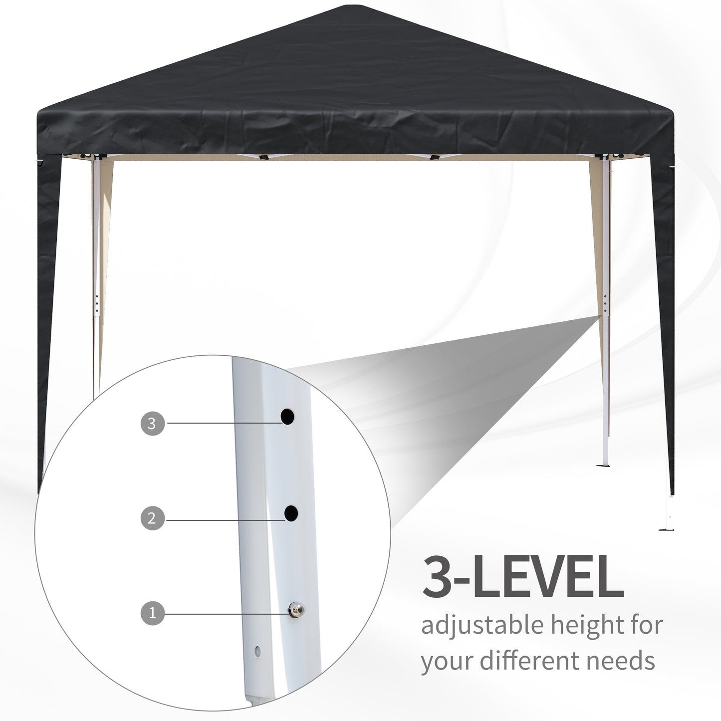 3 x 3M Garden Pop Up Gazebo Height Adjustable Marquee Party Tent Wedding Canopy with Carrying Bag, Black