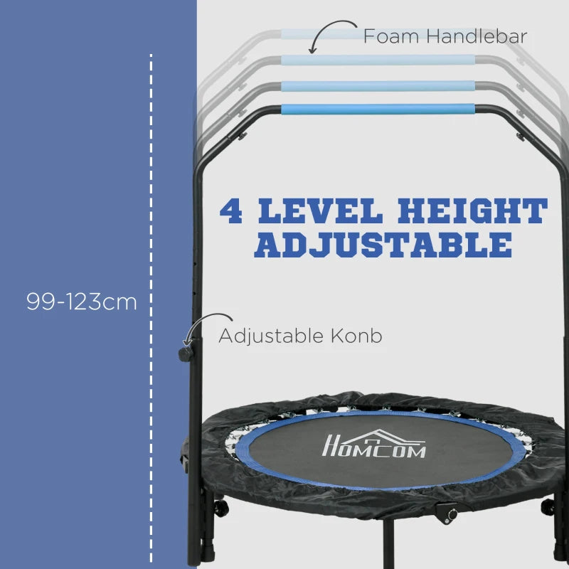 40" Foldable Mini Exercise Trampoline / Rebounder with Large Adjustable Handlebar - Black / Blue