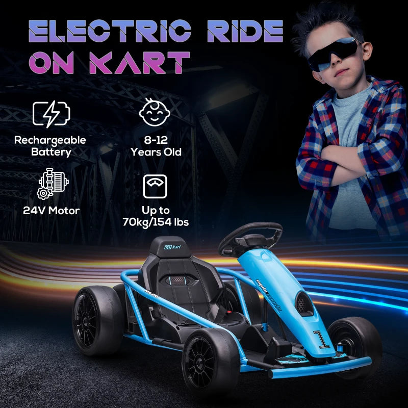 24V Electric Go Kart for Kids with 2 Speeds - Blue / Black