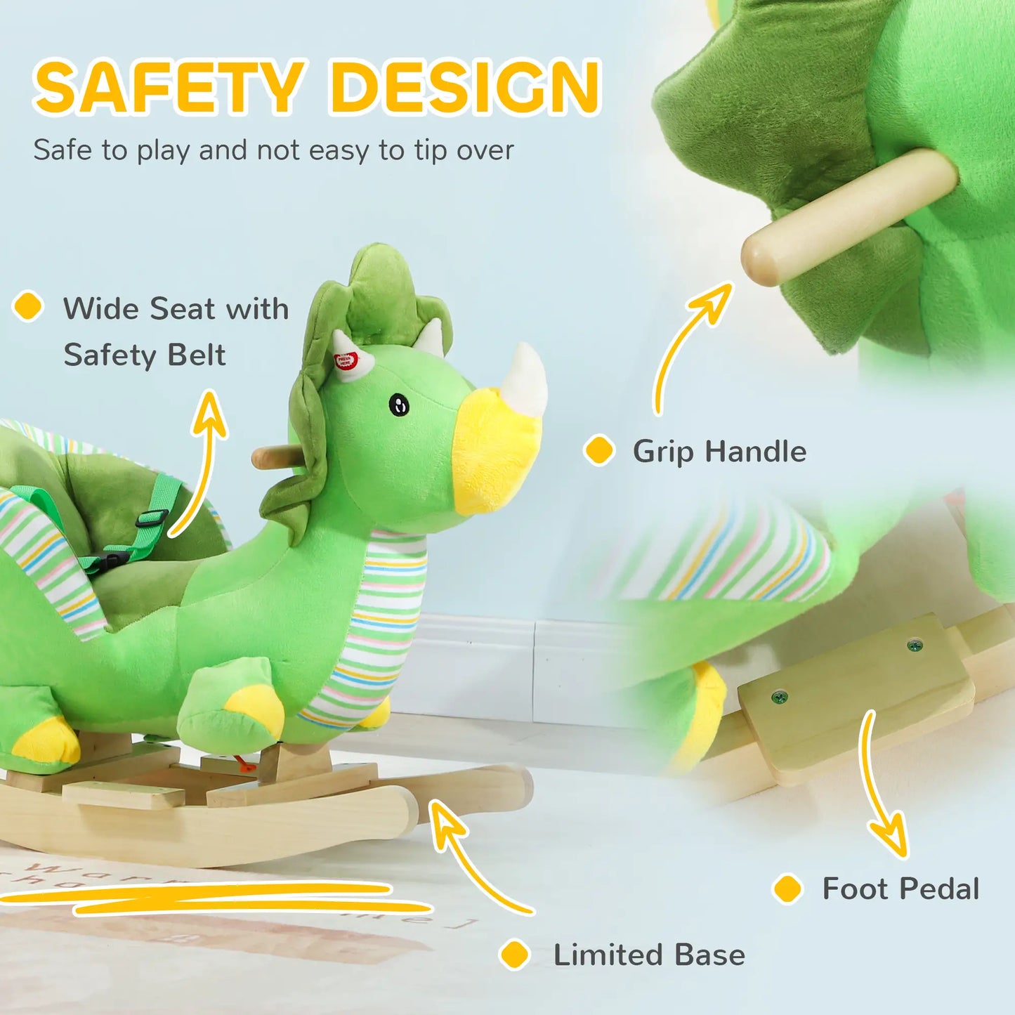 Baby Dinosaur Ride on Rocking Horse Toy with Bucket seat and Safety Belt