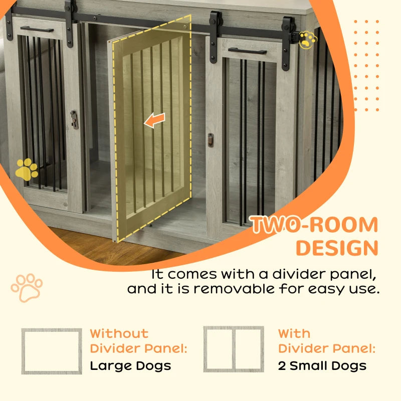 Large Pet Crate with Removable Divider for One Large Pet or Two Small - Grey