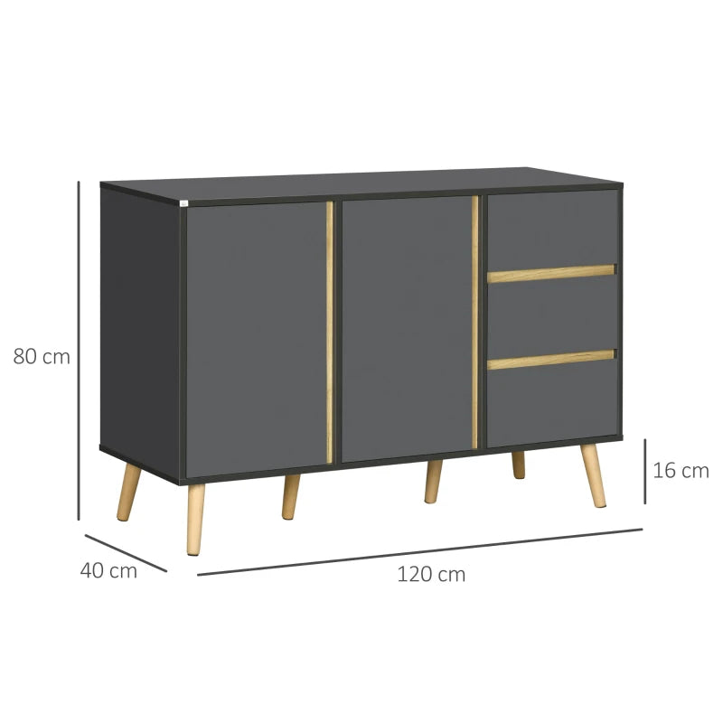 Slimline Sideboard Cupboard with 2 Cabinets & 3 Drawers