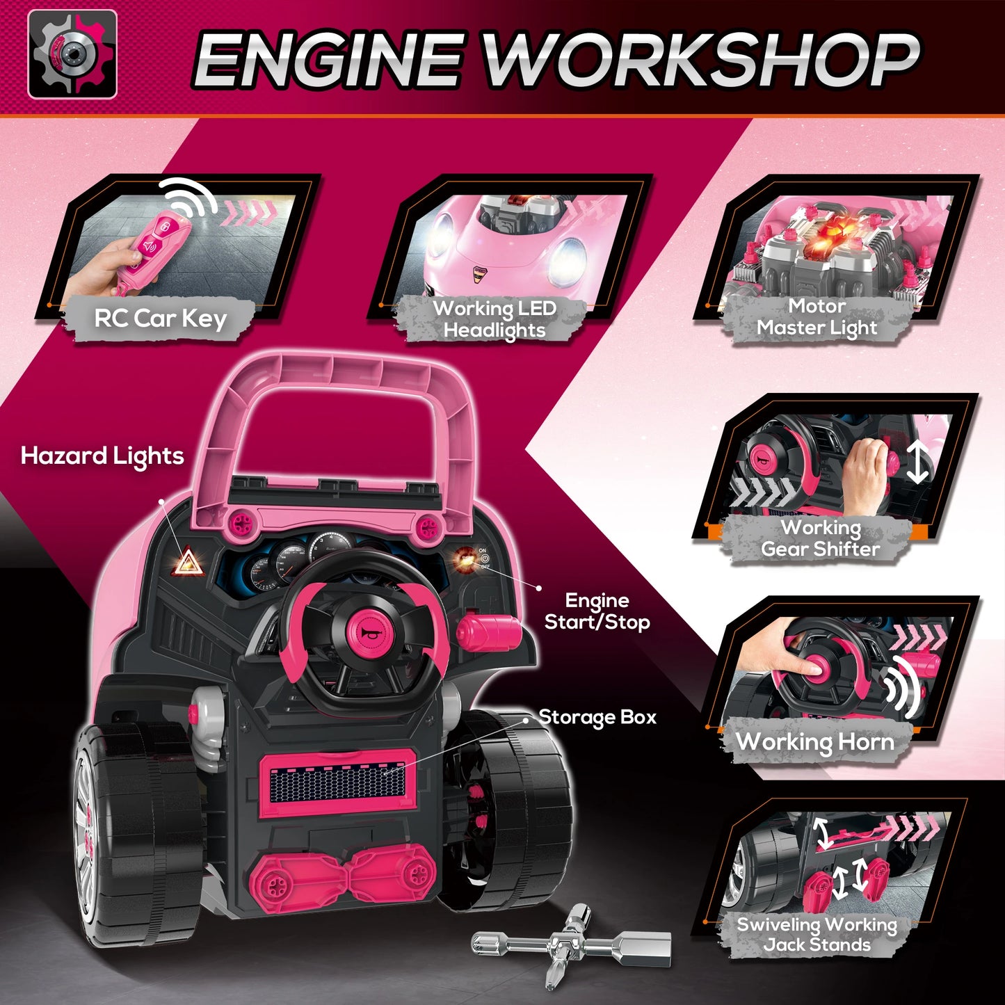 Kids Truck Engine Toy Set Take Apart Workshop - Pink