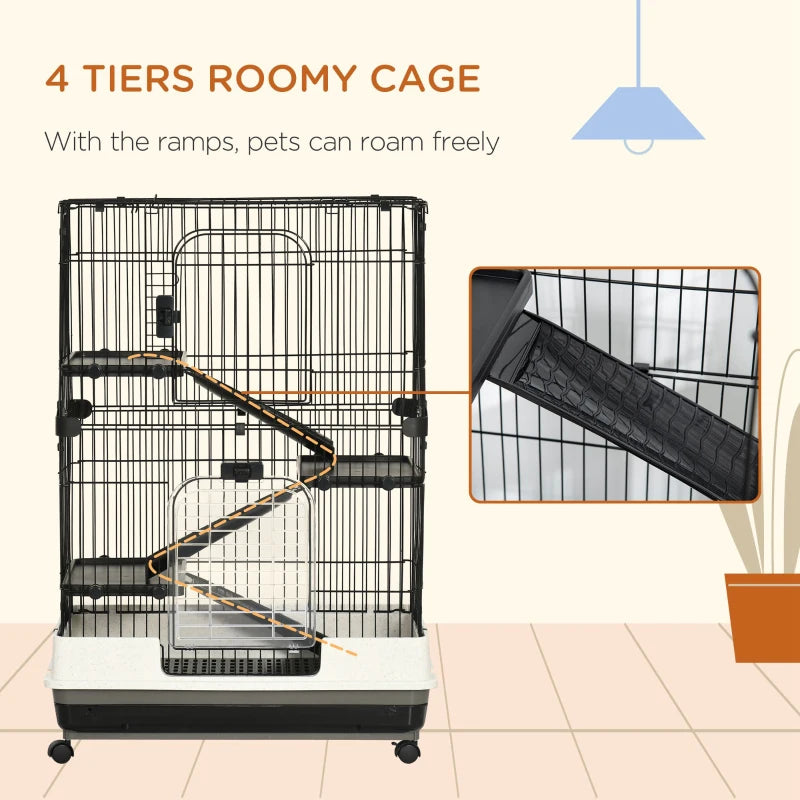 Portable - 4-Tier - Small Animal Cage (Hamsters / Gerbils etc) - Black