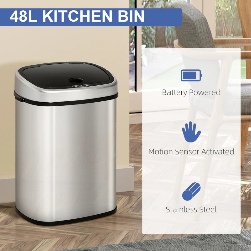 Touchless Motion Sensor Dustbin Automatic Lid - (batteries not included) - 48L