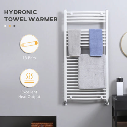 Heated Hydronic Bathroom Curved Ladder Towel Rail Radiator - White