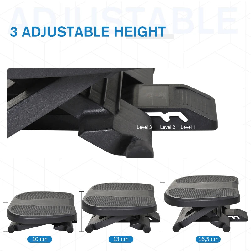 Under-Desk Footrest - Adjustable Height & Angle 0-30 Degree for Better Posture