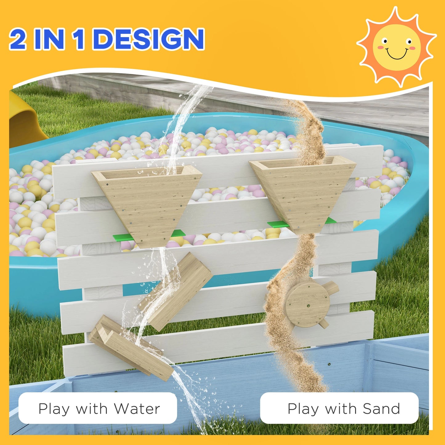 Wooden Kids Sandbox / Sandpit with Six Seats, Accessories - Blue