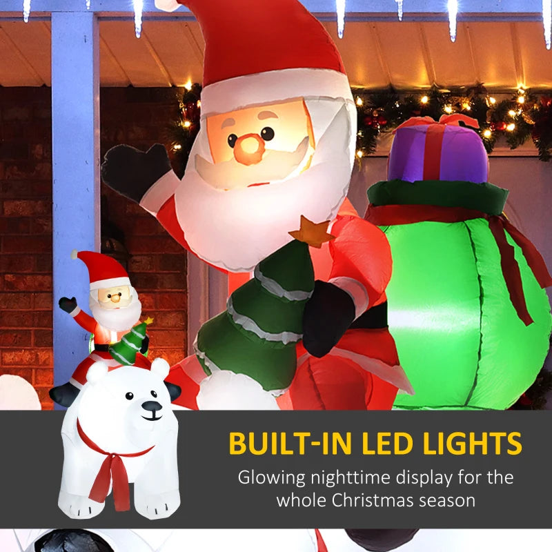 6.6FT Christmas Inflatable Santa Claus Riding on Polar Bear LED Christmas Decoration Display