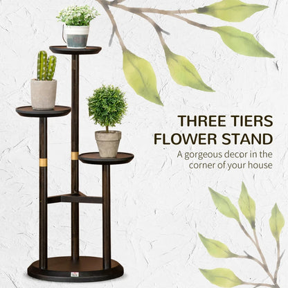 3-Tier - Multilevel Circular Plant Stand - Bamboo Display Stand Rack - Dark Walnut