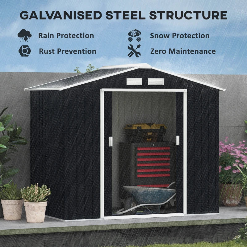 Galvanised Steel Shed with Ventilation Slots & Lock - (7 x 4ft)