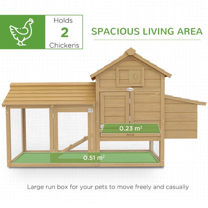 Small 2-Tier Chicken Coop with Ramp, Outdoor Yard and Nesting Box - Natural Wood