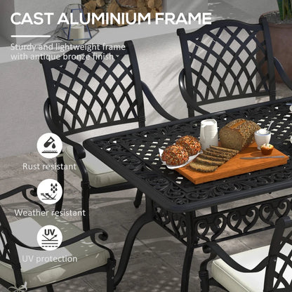 7-Piece Cast Aluminium - Bistro Style Large Dining Set for Garden / Balcony / Patio