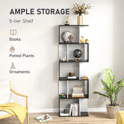 5 Tier Bookcase Storage Display Shelving - S Shape design