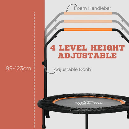 40" Foldable Mini Exercise Trampoline / Rebounder with Large Adjustable Handlebar - Black / Orange