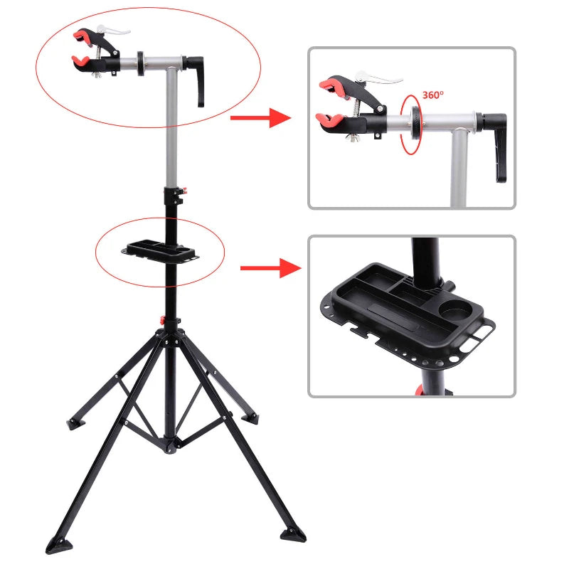 Adjustable Folding Bike Repair Stand for Repair, Maintenance or Display with Tool Tray