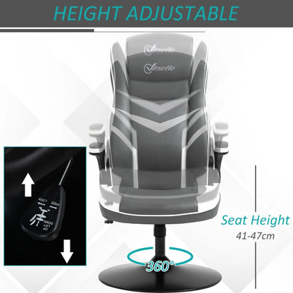 Ergonomic Swivel Gaming Computer Chair with Adjustable Height - Grey / White