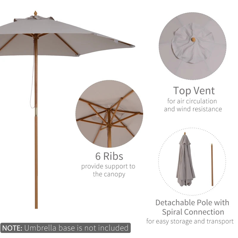 2.5m - Wooden Garden Parasol Outdoor Canopy Sun Shade for Patio - Cloud Grey