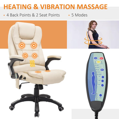 Executive Tilt & Recline Office Chair with Massage & Heat function - Cream