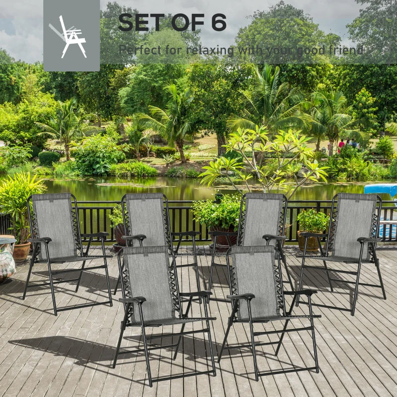 Set of 6 Reclining Sun Lounger / Dining Chairs with Armrests and Mesh Fabric Seat Lining