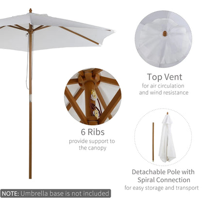 2.5m - Wooden Garden Parasol Outdoor Canopy Sun Shade for Patio - White