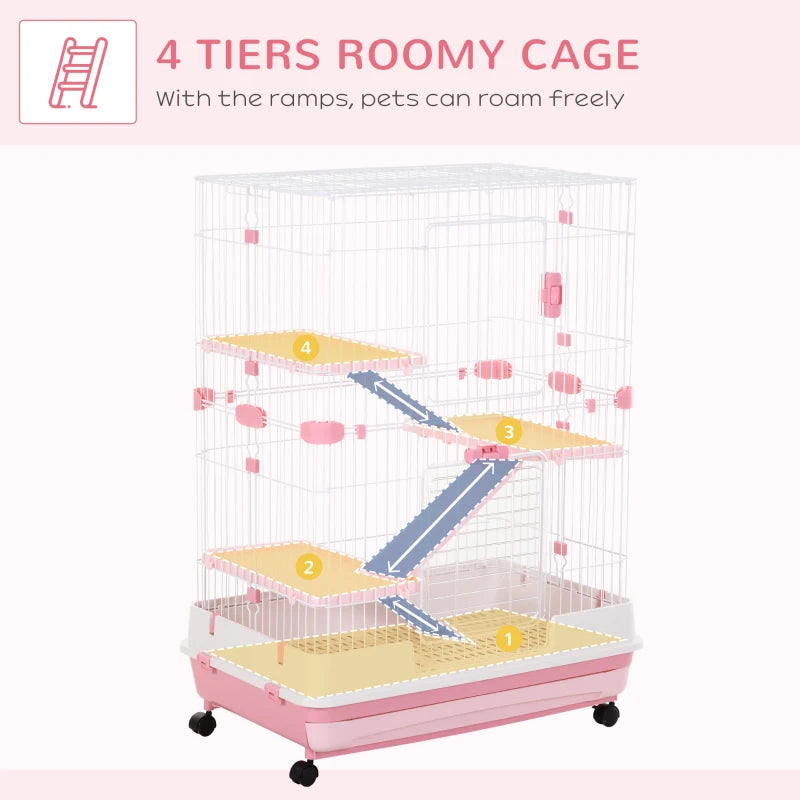 Portable - 4-Tier - Small Animal Cage (Hamsters / Gerbils etc) - Pink