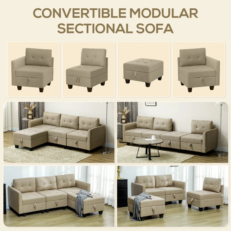 L-Shape Modular Sofa Set with Ottoman Storage - Textured Fabric Feel Material