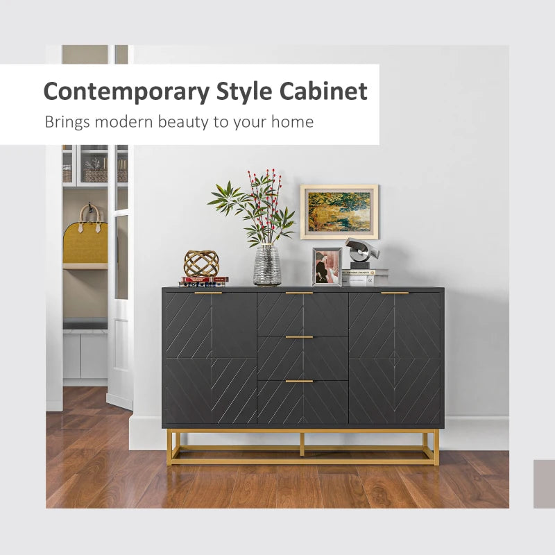 Modern Sideboard with 3-Drawers and Adjustable Shelves - Black