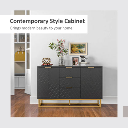 Modern Sideboard with 3-Drawers and Adjustable Shelves - Black