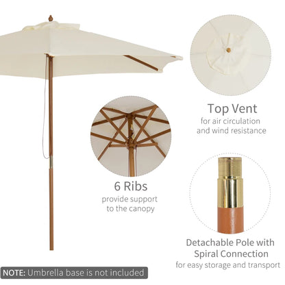 2.5m - Wooden Garden Parasol Outdoor Canopy Sun Shade for Patio - Cream