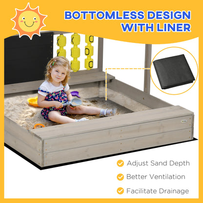 Kids Wooden Sandpit / Sandbox with Canopy, Chalkboard and Naughts & Crosses