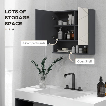 Embossed Bathroom Mirror Split Cabinet Storage Cupboard with Adjustable Shelves