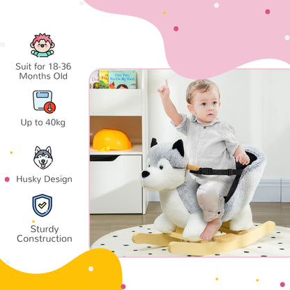 Husky Design Kids Ride on Rocking Horse with Sound Effect and Bucket Seat