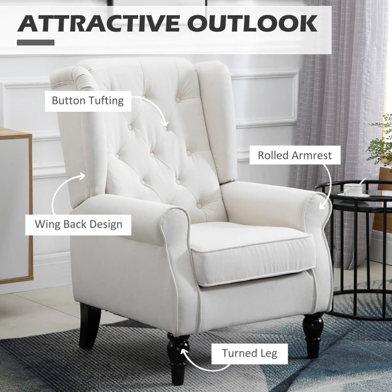 Retro Wingback Tufted Button Accent Armchair with Soft Cushioned Back & Seat - White