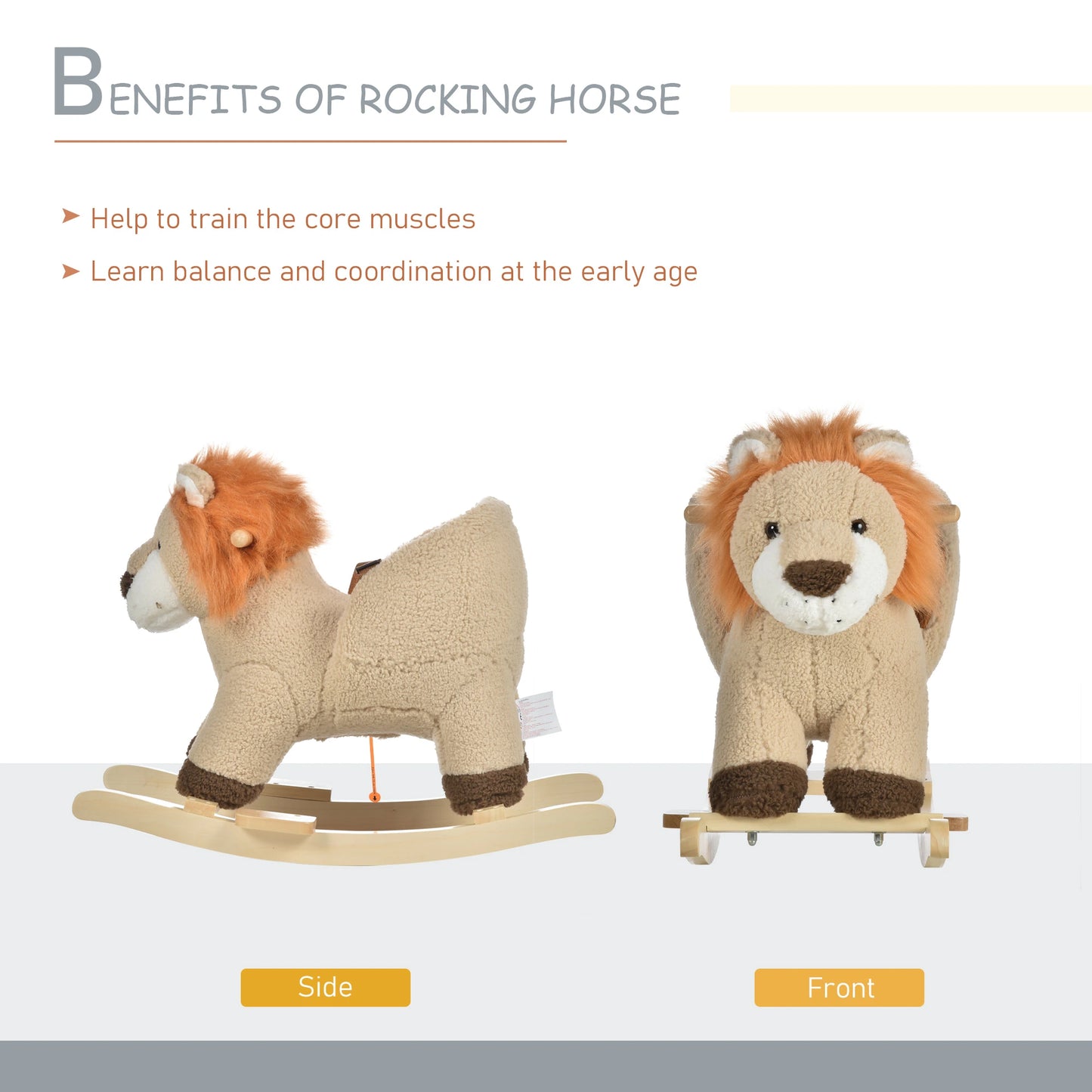 Kids Rocking Horse Plush Toy with Wooden Base and Safety Belt