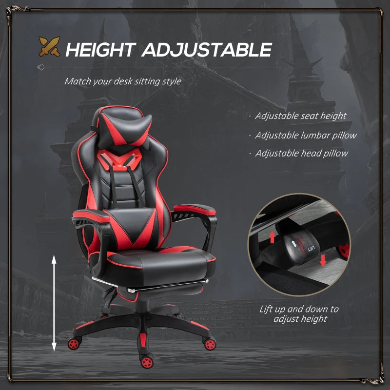 Computer Gaming Chair with Lumbar Support and Footrest - Red / Black