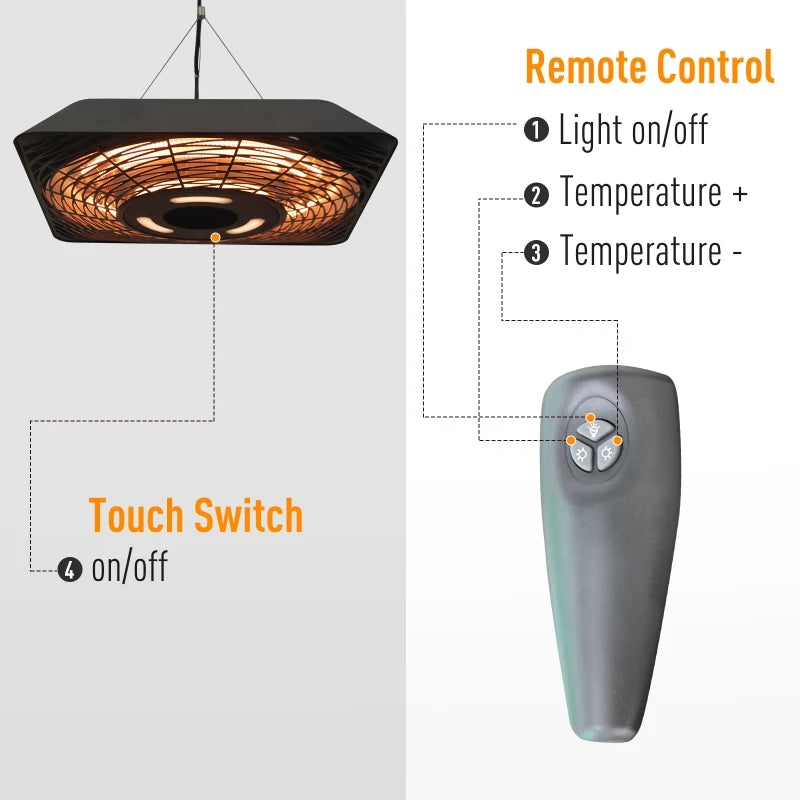 2000W - Ceiling Mounted Square Halogen Heater with Remote Control