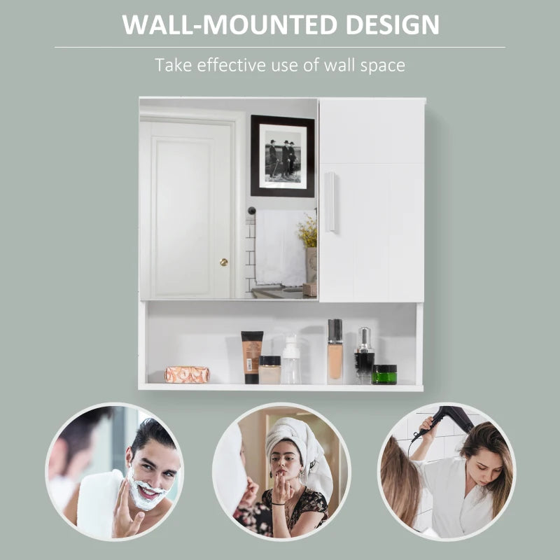 Wall Mounted Bathroom Cabinet Mirror Split Cupboard Storage and Open Style Shelf