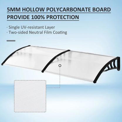 (75 x 195cm) - Polycarbonate Curved Awning Canopy for Door / Window - Clear