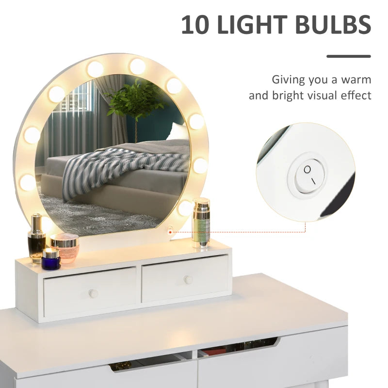 Circular LED Hollywood Style Mirror Vanity Dressing Table with 4 Drawer Storage